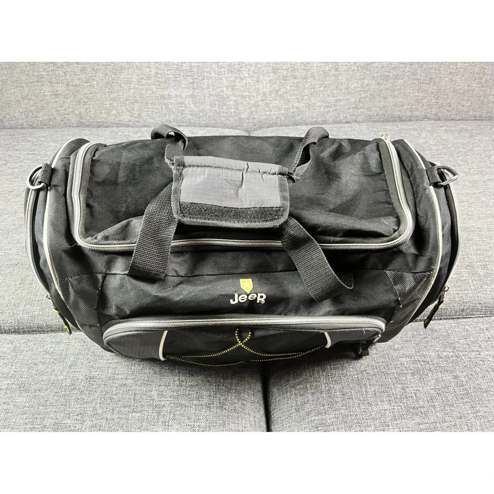 Jeep Black Canvas Duffel Bag Multi Pocket Travel Gym Bag 18 Inch